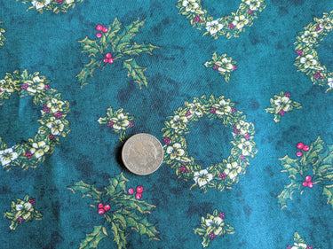 Bottle Green Christmas Wreaths Cotton Fabric Christmas Fabric, Festive Fabric, Holiday Fabric
